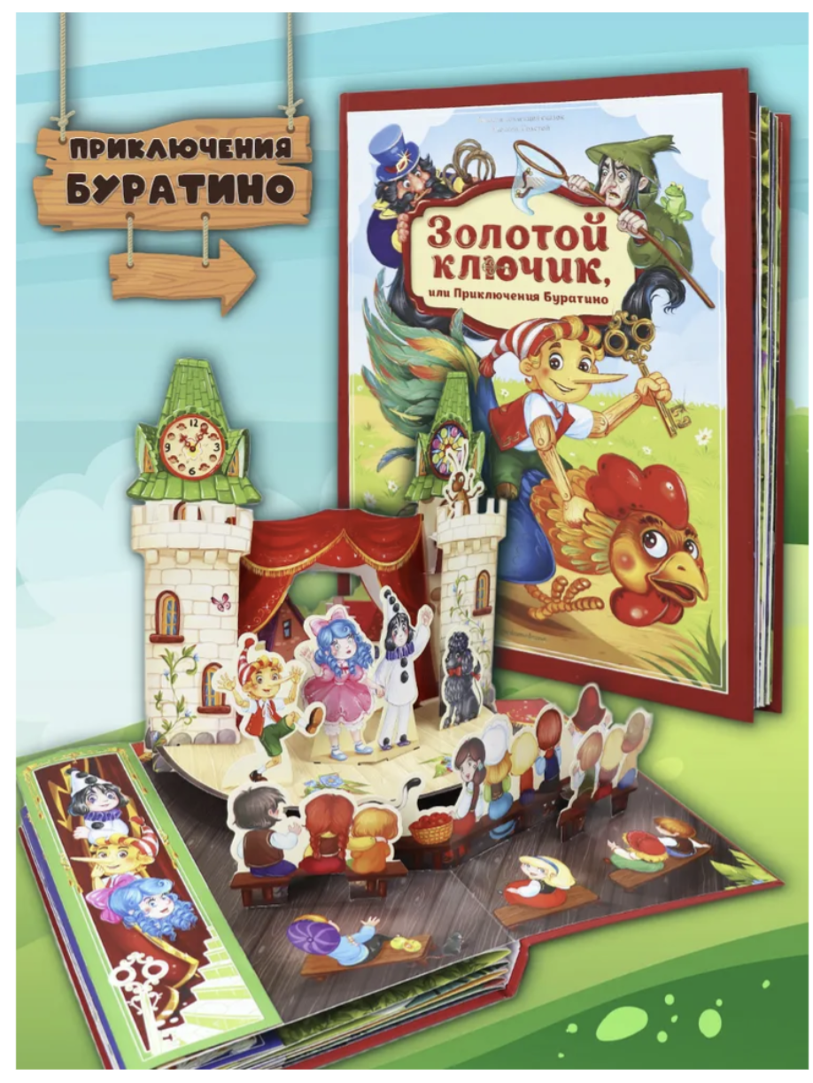 Золотой ключик или приключения Буратино. Толстой А.Н. Pop-Up. Золотая коллекция сказок. Книжка-панорамка