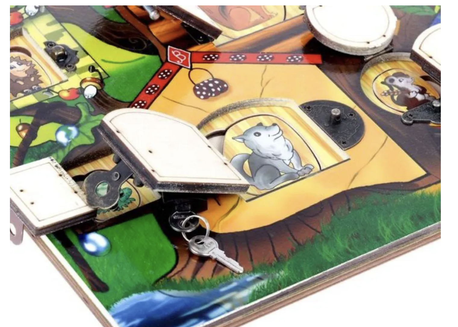 Развивающая доска с замочками Бизиборд "Теремок", рамка-вкладыш, 7 замков