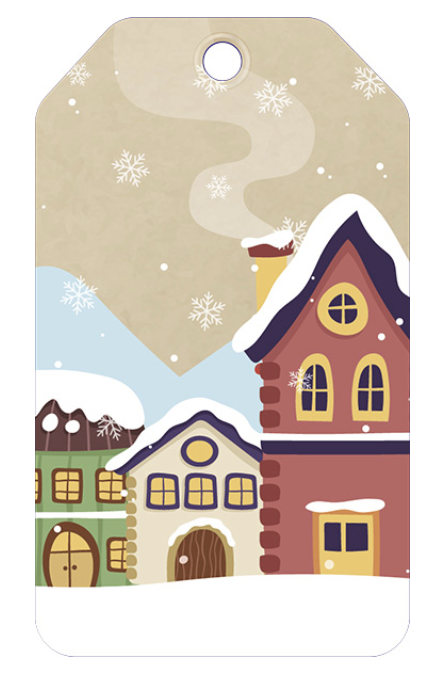 Бирка Новогодняя. Зимние домики. Без текста