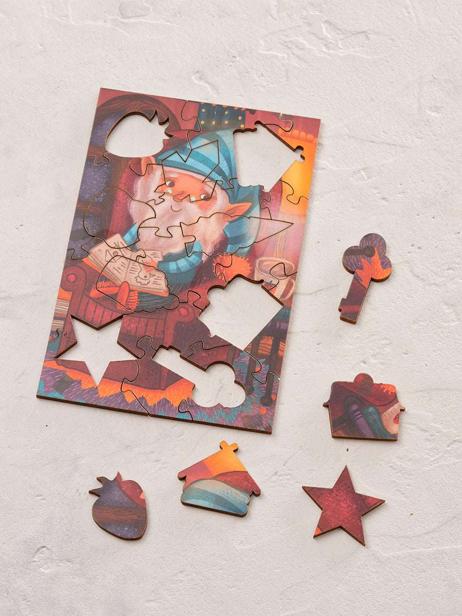 Уютный гномик. 22 детали. Деревянный пазл