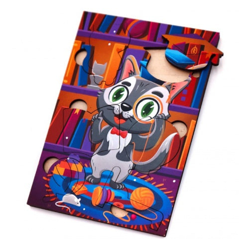 Кот учёный. 6 детаей. Деревянный пазл