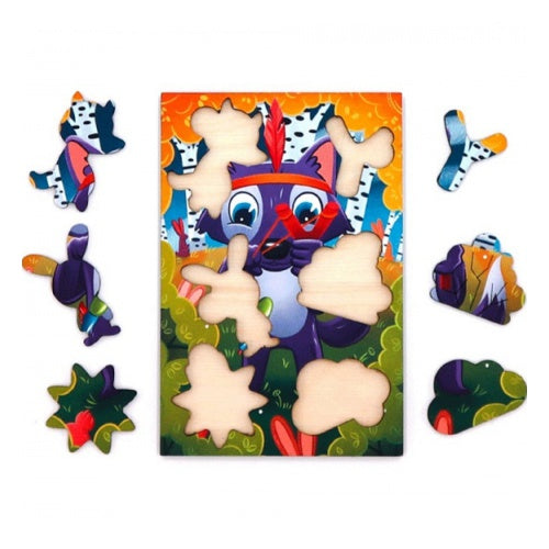 Серый волк. 6 деталей. Деревянный пазл