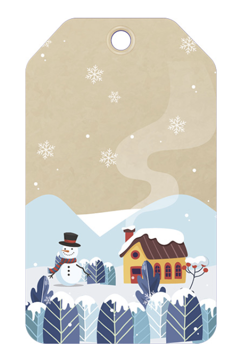Бирка Новогодняя. Зимний домик со снеговиком.
