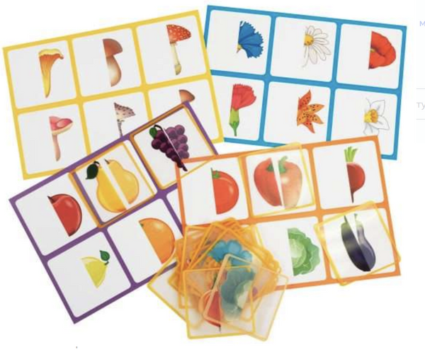 Пластиковое лото для малышей. Что в корзинке? Найди половинку. 2+