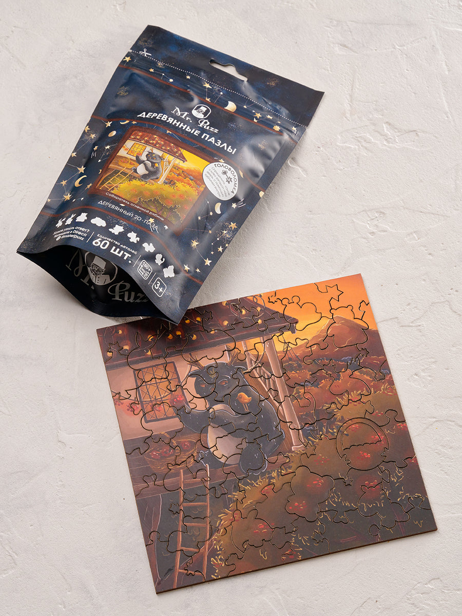 Собиратель огненной рябины. 60 деталей. Деревянный пазл