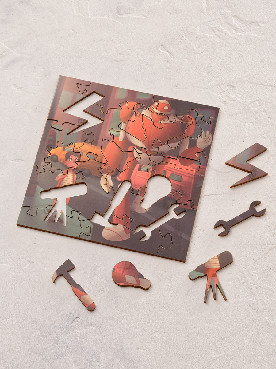 Тим и робот Айбо. 25 деталей. Деревянный пазл