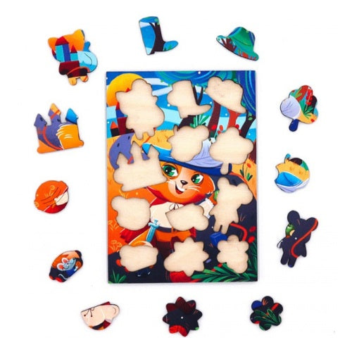 Кот в сапогах. 12 деталей. Деревянный пазл