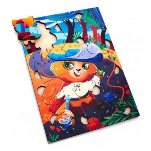 Кот в сапогах. 12 деталей. Деревянный пазл