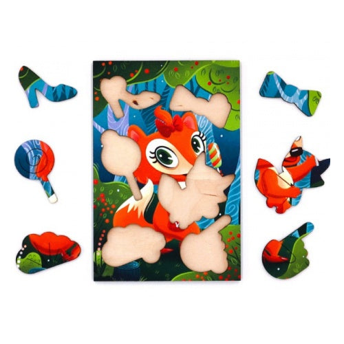 Лисичка сестричка.  6 деталей. Деревянный пазл